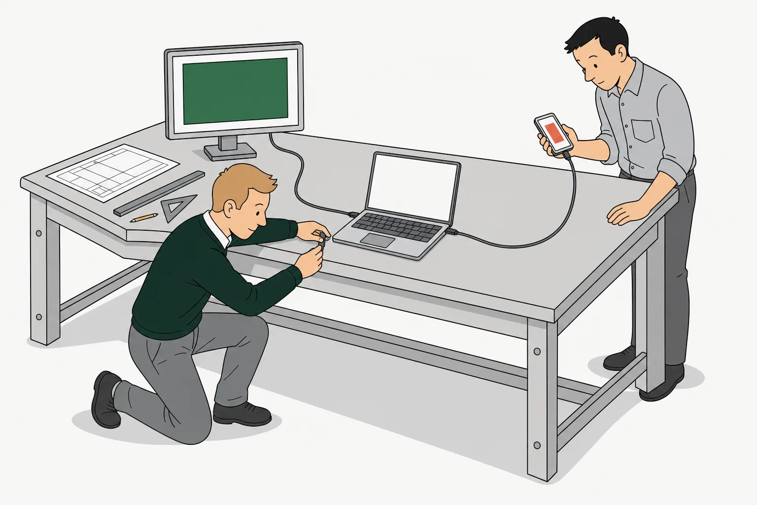 A software team assembling connected web, mobile, and data products
