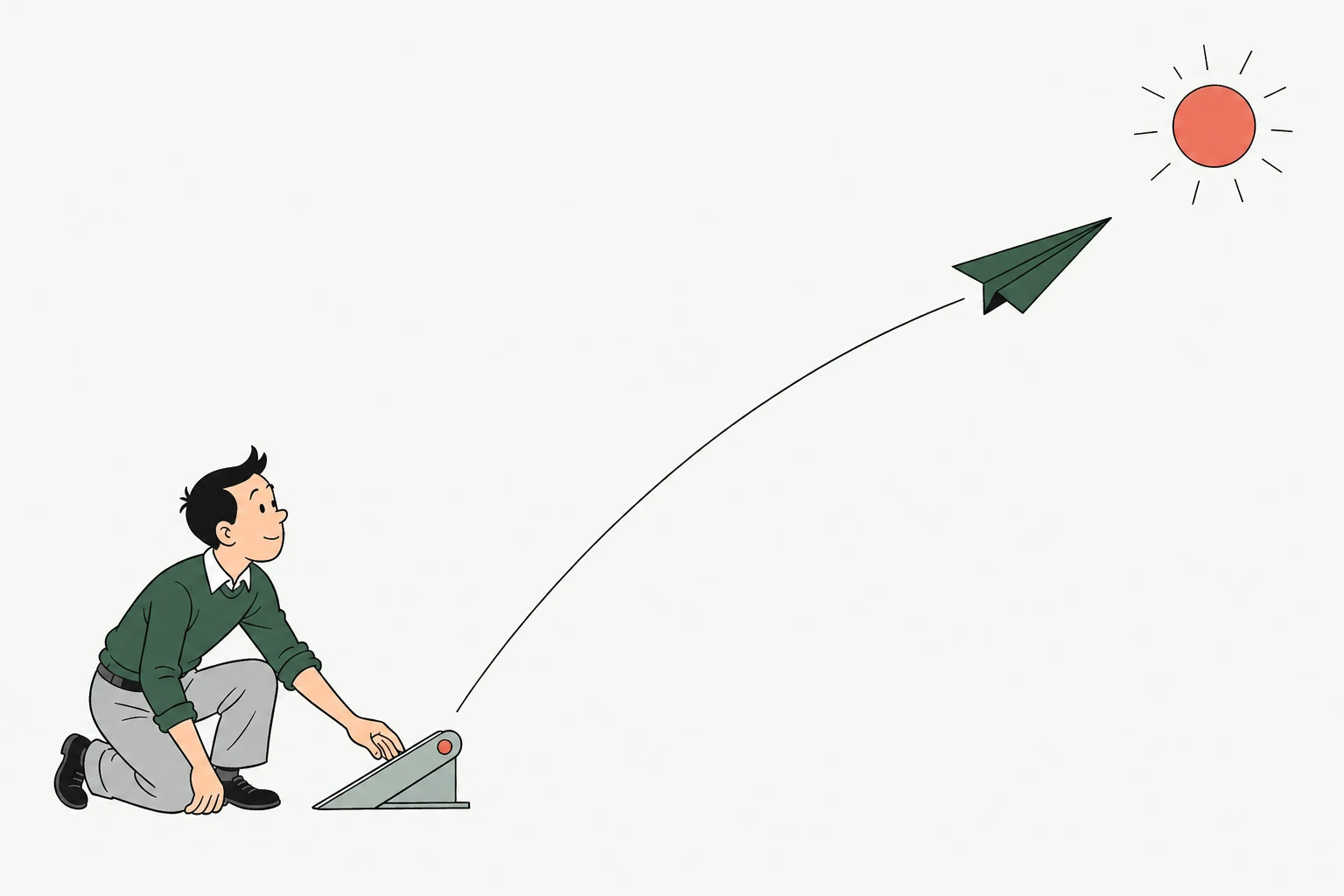 Illustrated software maker launching a paper plane.
