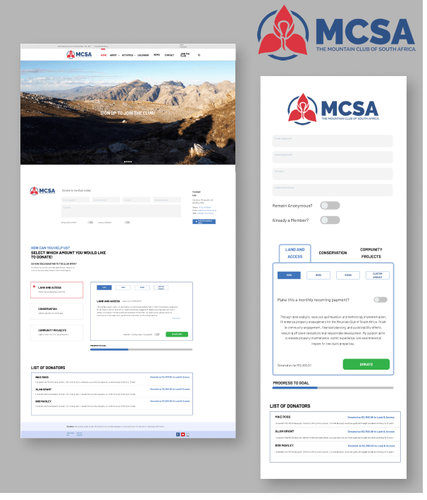 MCSA Donations product interface overview