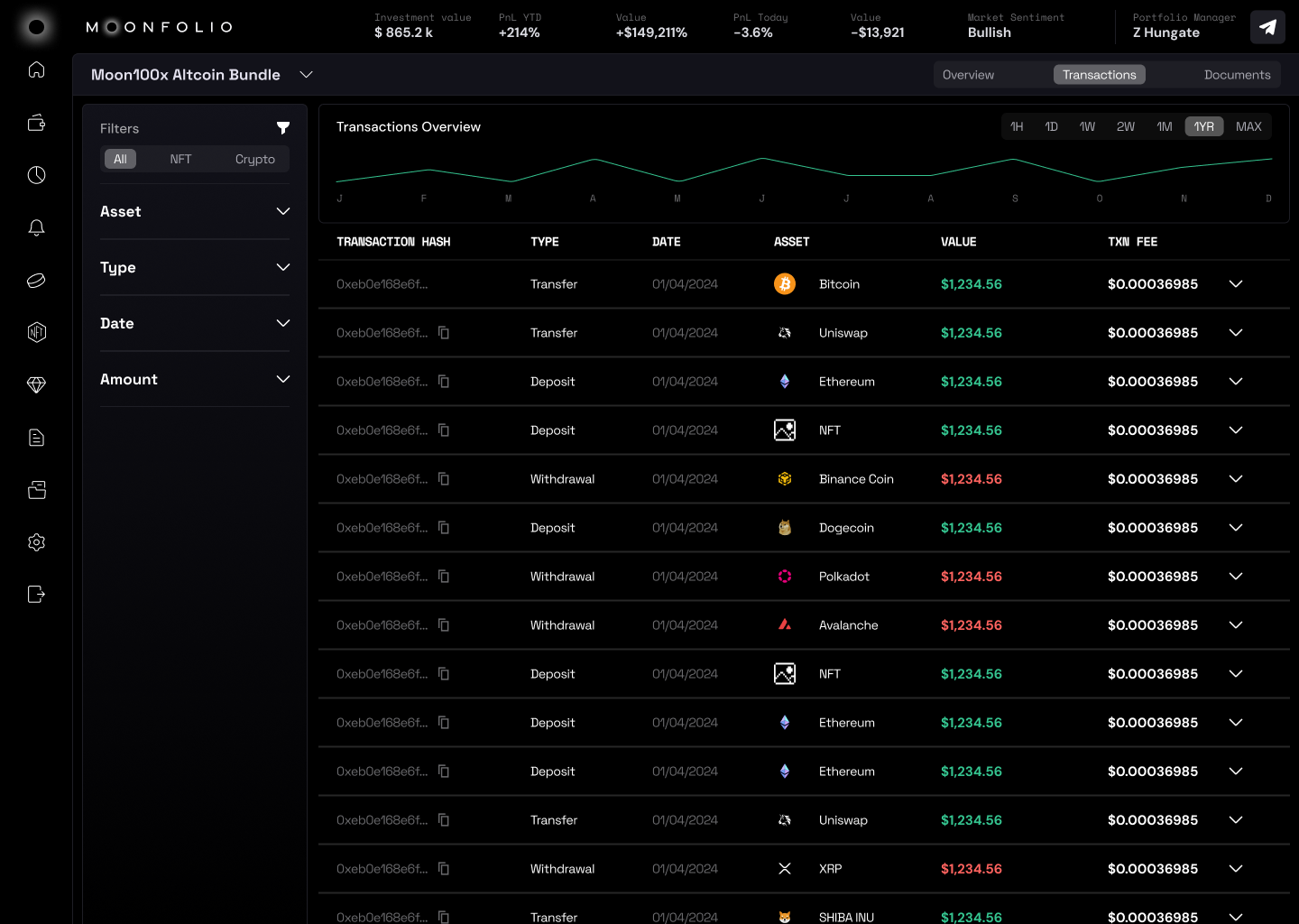 Moonfolio interface screen 2