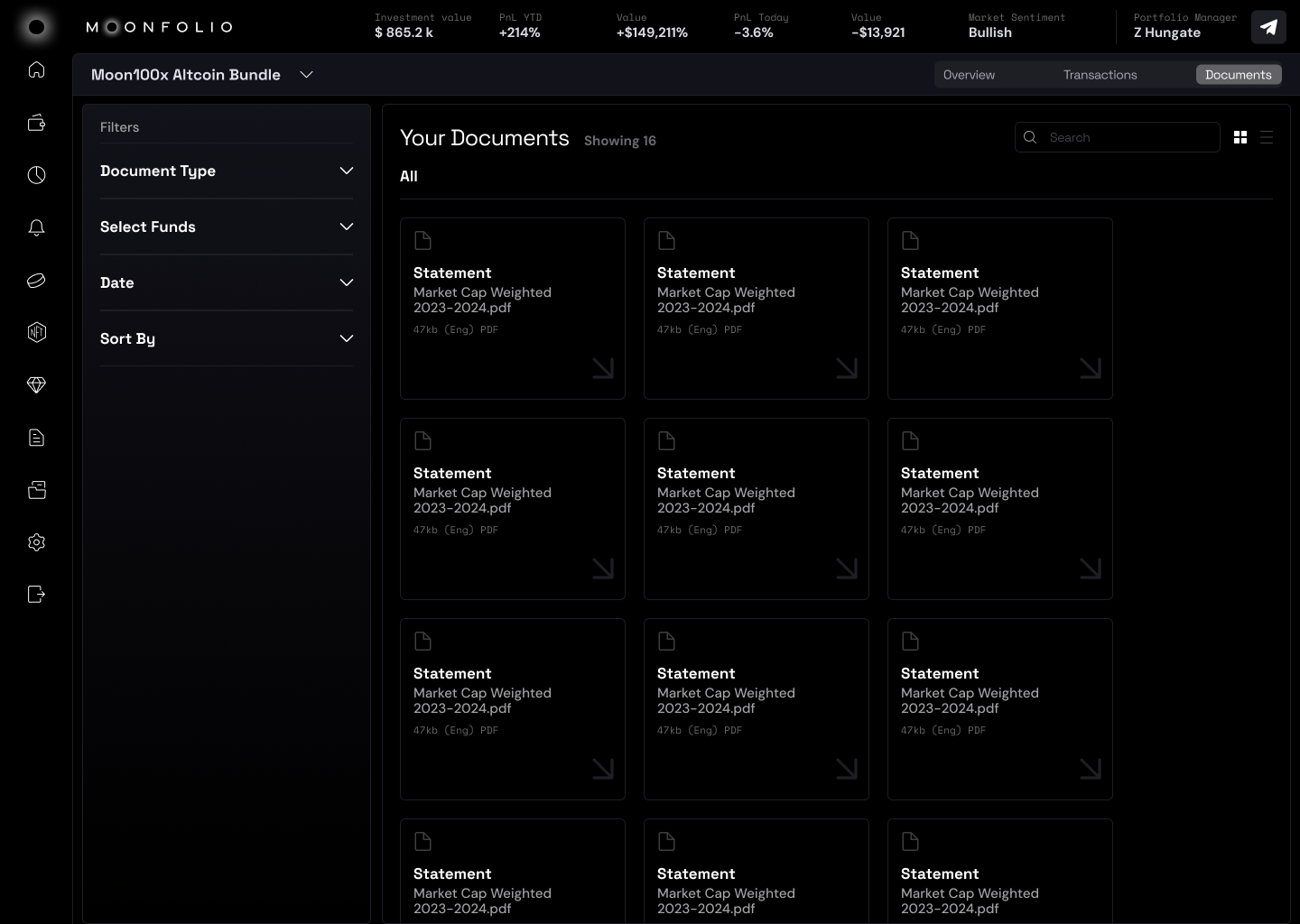Moonfolio interface screen 3
