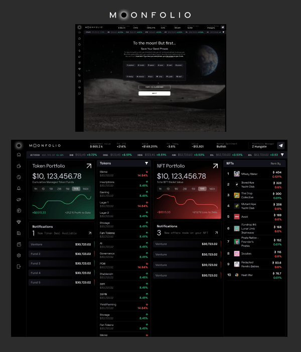 Moonfolio product interface overview